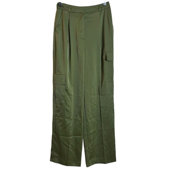 NEW Topshop satin cargo wide leg pants in khaki army olive green size 2 NWT - Picture 3 of 16